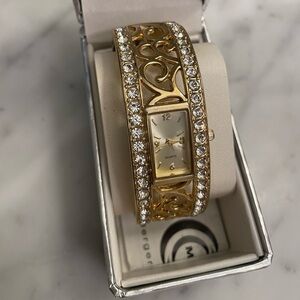 Ladies Embassy by Gruen Gold-Tone Watch with Swarovski Crystals